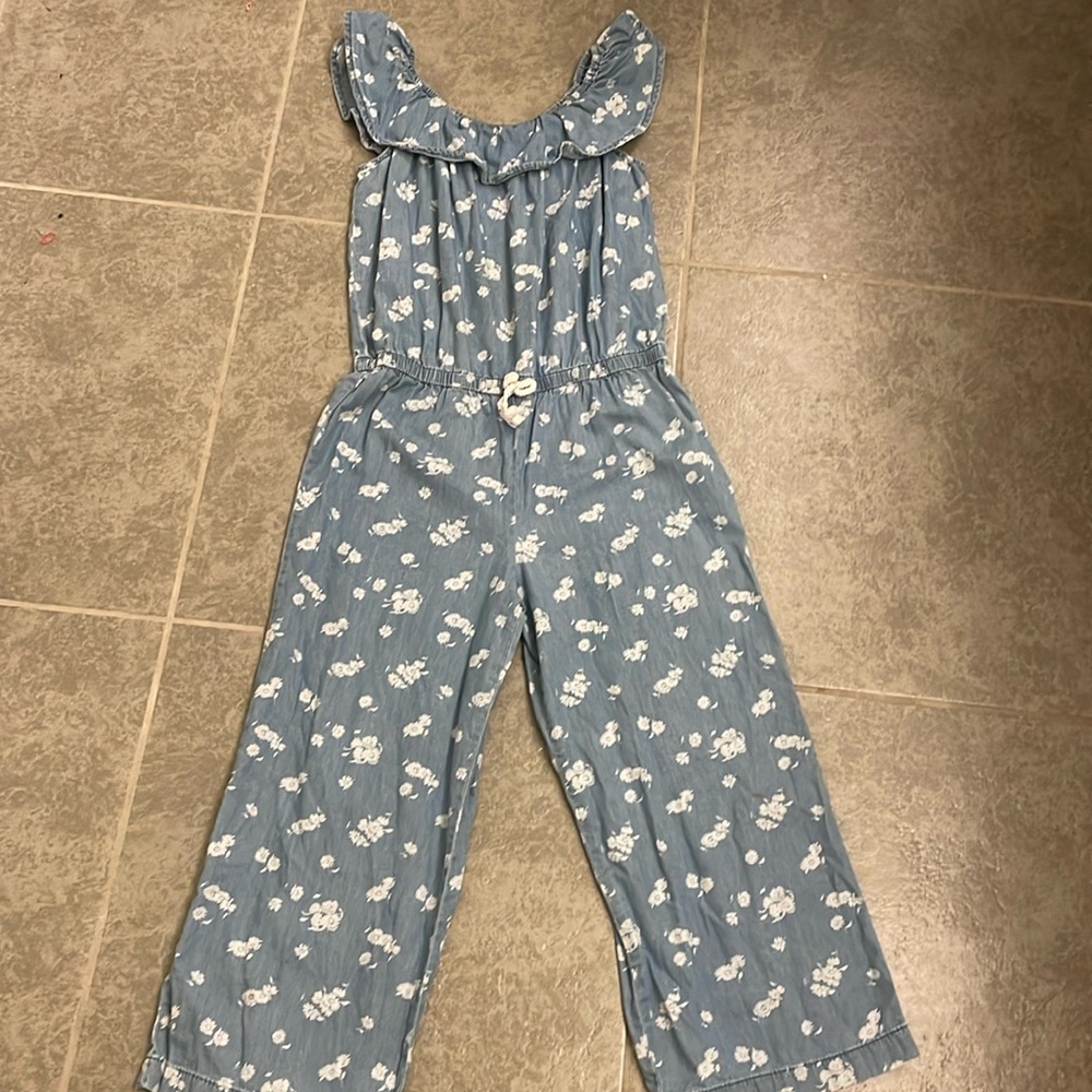 Girls blue floral jumpsuit